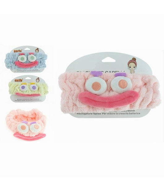 Fascia Per Capelli Doccia Shampoo Trucco Spugna Con Design Faccia 3 Colori 10735         