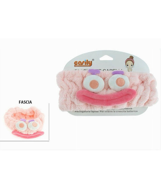 Fascia Per Capelli Doccia Shampoo Trucco Spugna Con Design Faccia 3 Colori 10735         