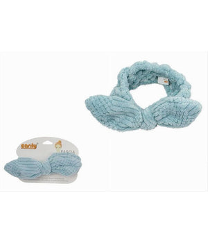 Fascia Per Capelli Doccia Shampoo Trucco Spugna Con Fiocco Annodato Azzurro 79616         