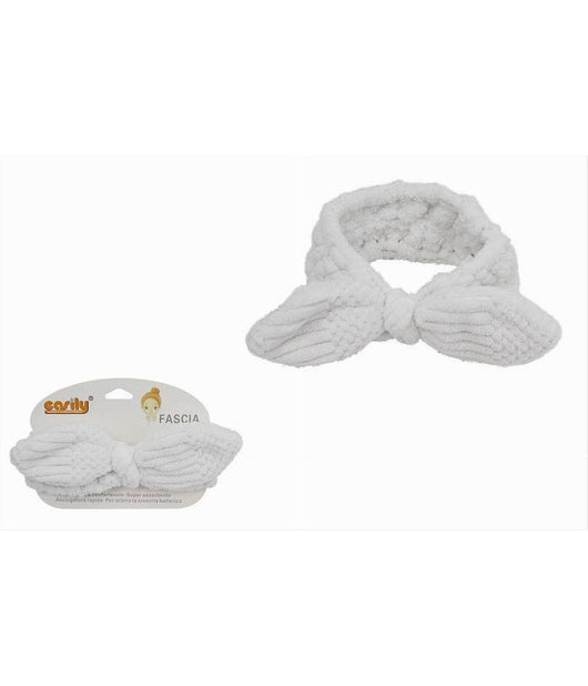 Fascia Per Capelli Doccia Shampoo Trucco Spugna Con Fiocco Annodato Bianco 79612         
