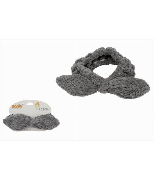 Fascia Per Capelli Doccia Shampoo Trucco Spugna Con Fiocco Annodato Grigio 79617         