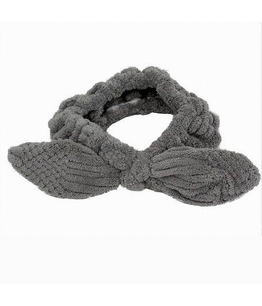 Fascia Per Capelli Doccia Shampoo Trucco Spugna Con Fiocco Annodato Grigio 79617         