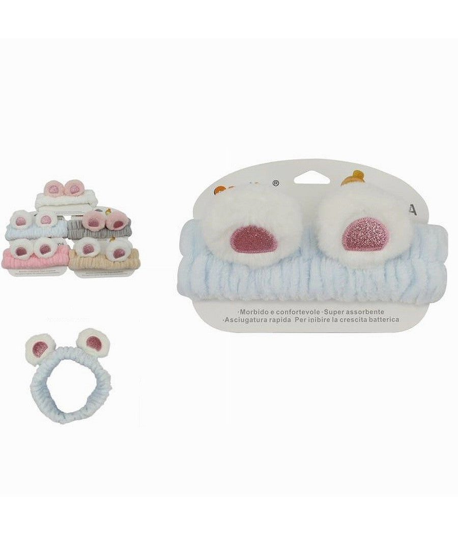 Fascia Per Capelli Doccia Shampoo Trucco Spugna Con Orecchie Orso Pelose 79295         