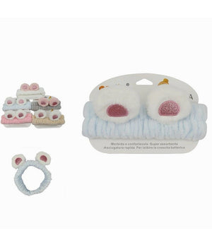 Fascia Per Capelli Doccia Shampoo Trucco Spugna Con Orecchie Orso Pelose 79295         