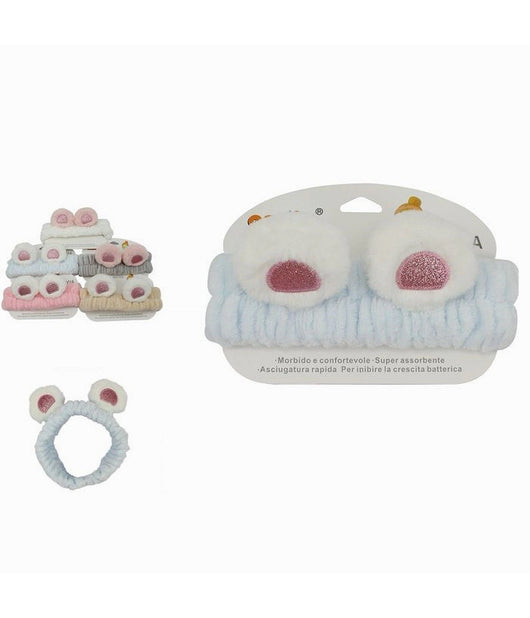 Fascia Per Capelli Doccia Shampoo Trucco Spugna Con Orecchie Orso Pelose 79295         