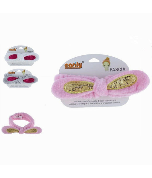 Fascia Per Capelli Doccia Shampoo Trucco Spugna Fiocco Paillettes 3 Colori 79296         