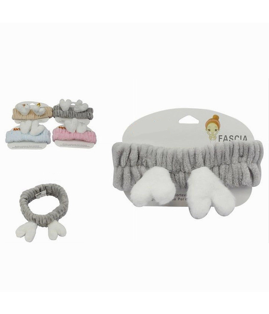 Fascia Per Capelli Doccia Shampoo Trucco Spugna Orecchie A Cuori 4 Colori 79299         