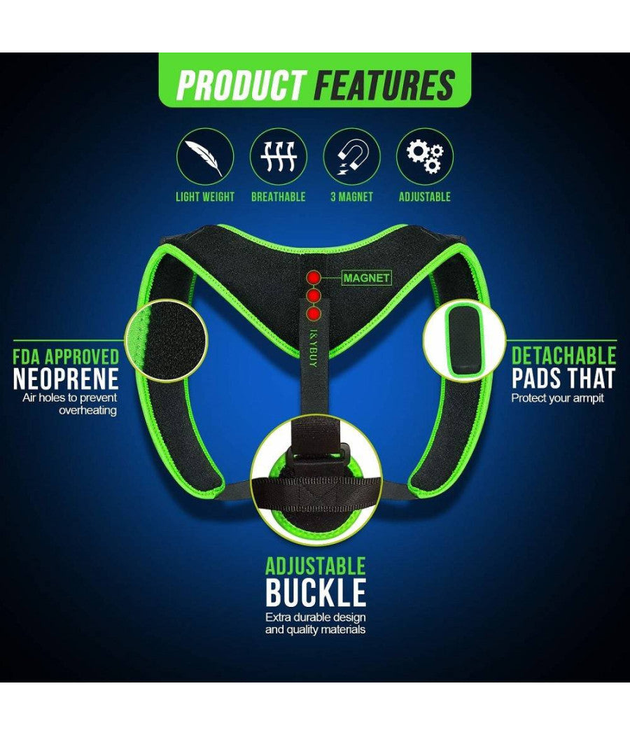 Fascia Posturale Spalle Schiena 3 Magneti Supporto Regolabile Unisex Relax S-l         