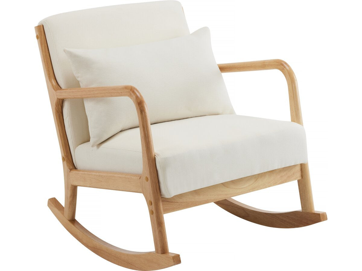Sedia a dondolo in stile scandinavo in bouclé e legno "Clinton" - Beige