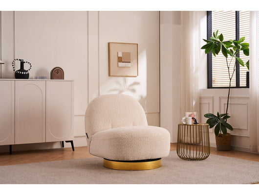 Poltrona bouclette girevole "Churchill" - 76 x 80 x 74 cm - Bianco