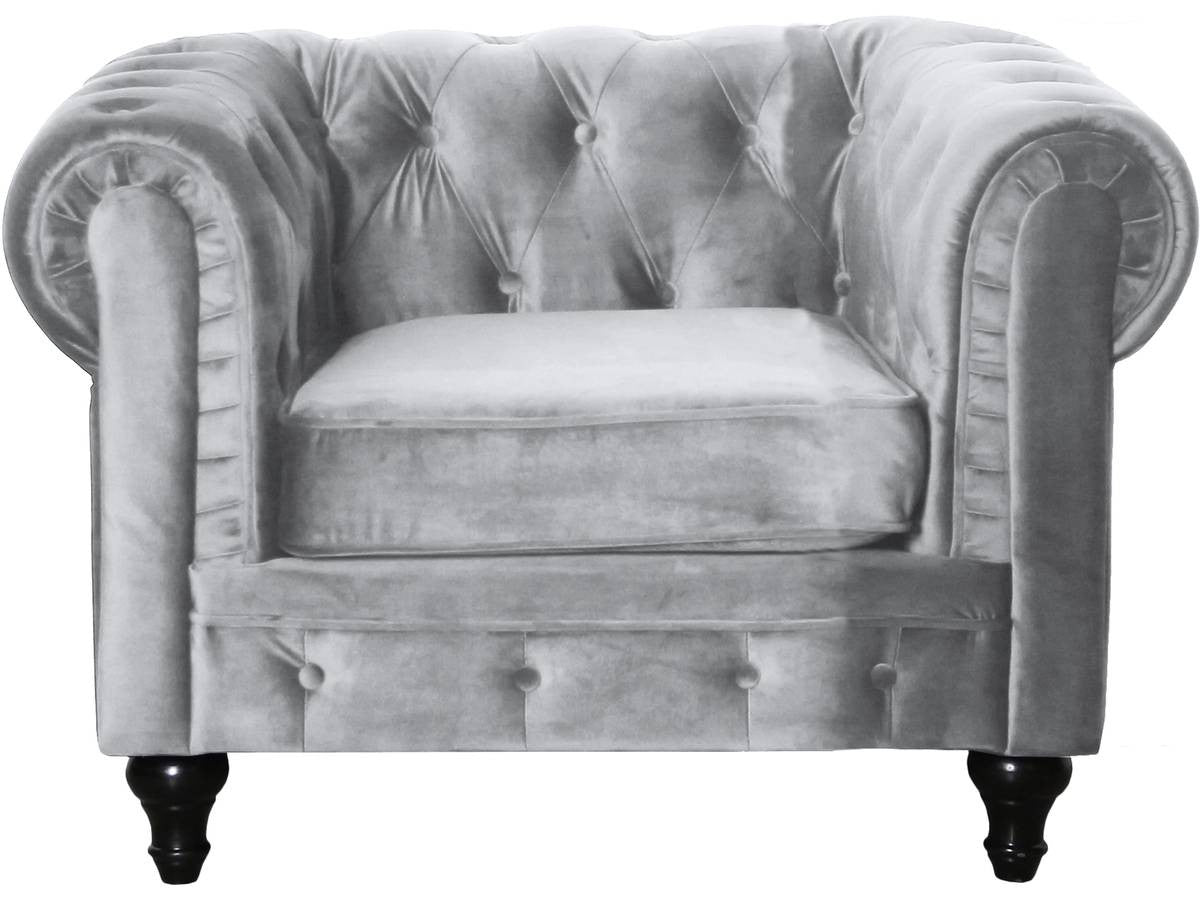Poltrona Chesterfield in velluto "Aliza" - 111 x 82 x 70 cm - Grigio
