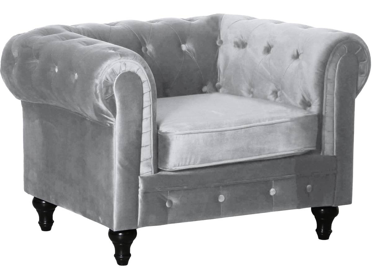 Poltrona Chesterfield in velluto "Aliza" - 111 x 82 x 70 cm - Grigio