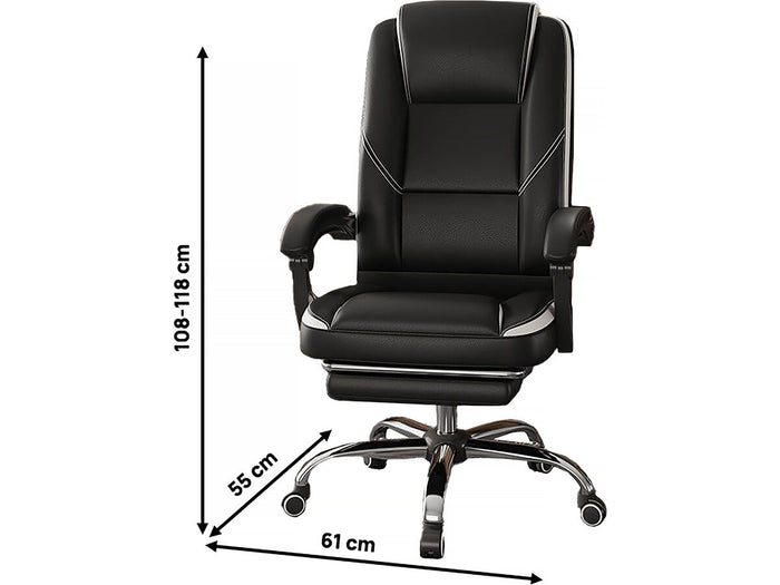 Sedia da ufficio in ecopelle con poggiapiedi "Maissa" - Bianco/Nero