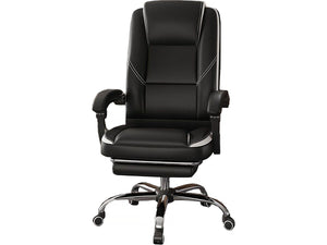 Sedia da ufficio in ecopelle con poggiapiedi "Maissa" - Bianco/Nero