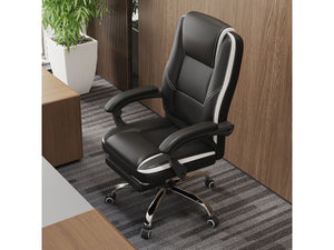 Sedia da ufficio in ecopelle con poggiapiedi "Maissa" - Bianco/Nero