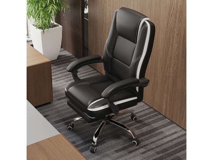 Sedia da ufficio in ecopelle con poggiapiedi "Maissa" - Bianco/Nero