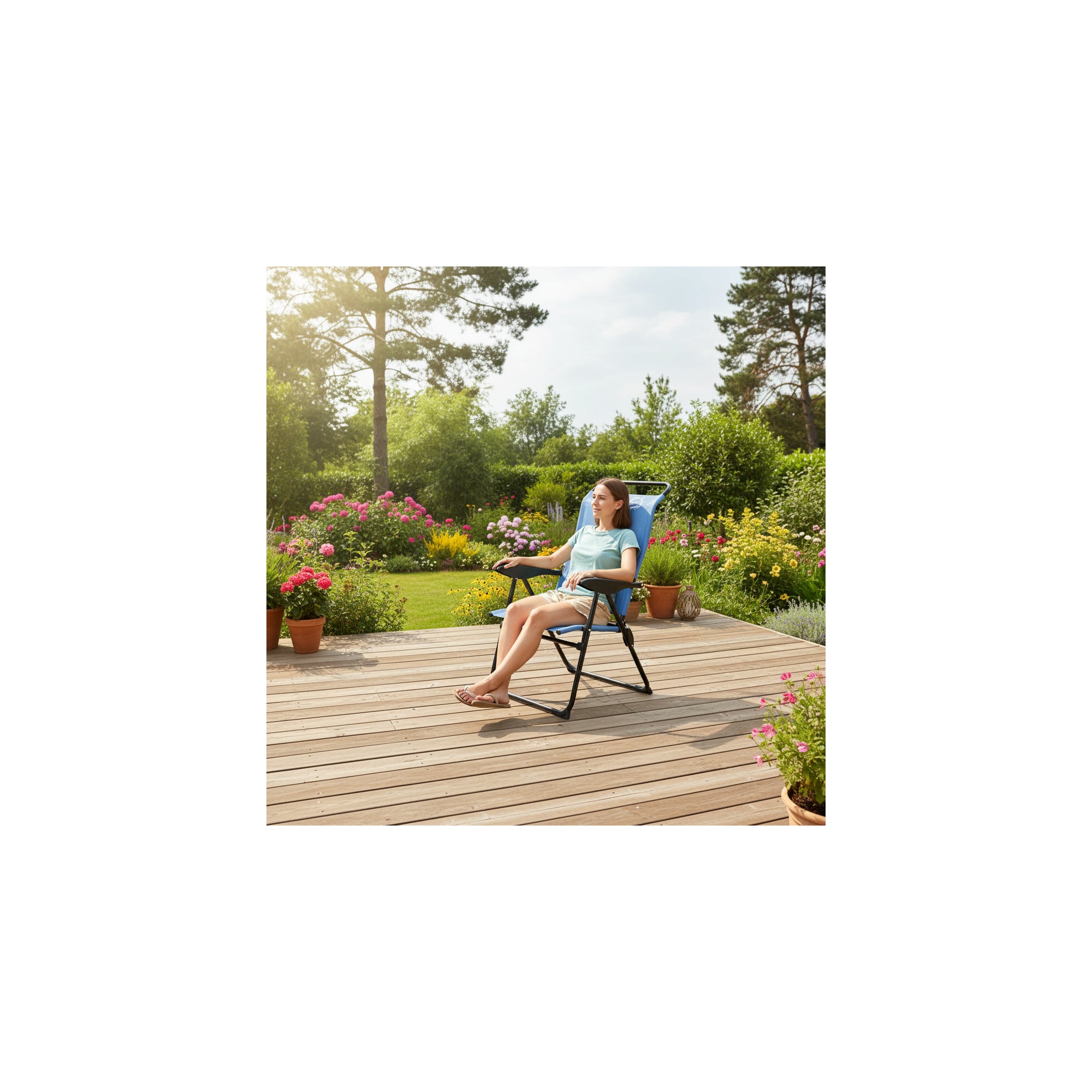 Sedia da campeggio pieghevole a 5 posizioni - O'Camp - Blu - Dimensioni: 70 x 62 x 105 cm