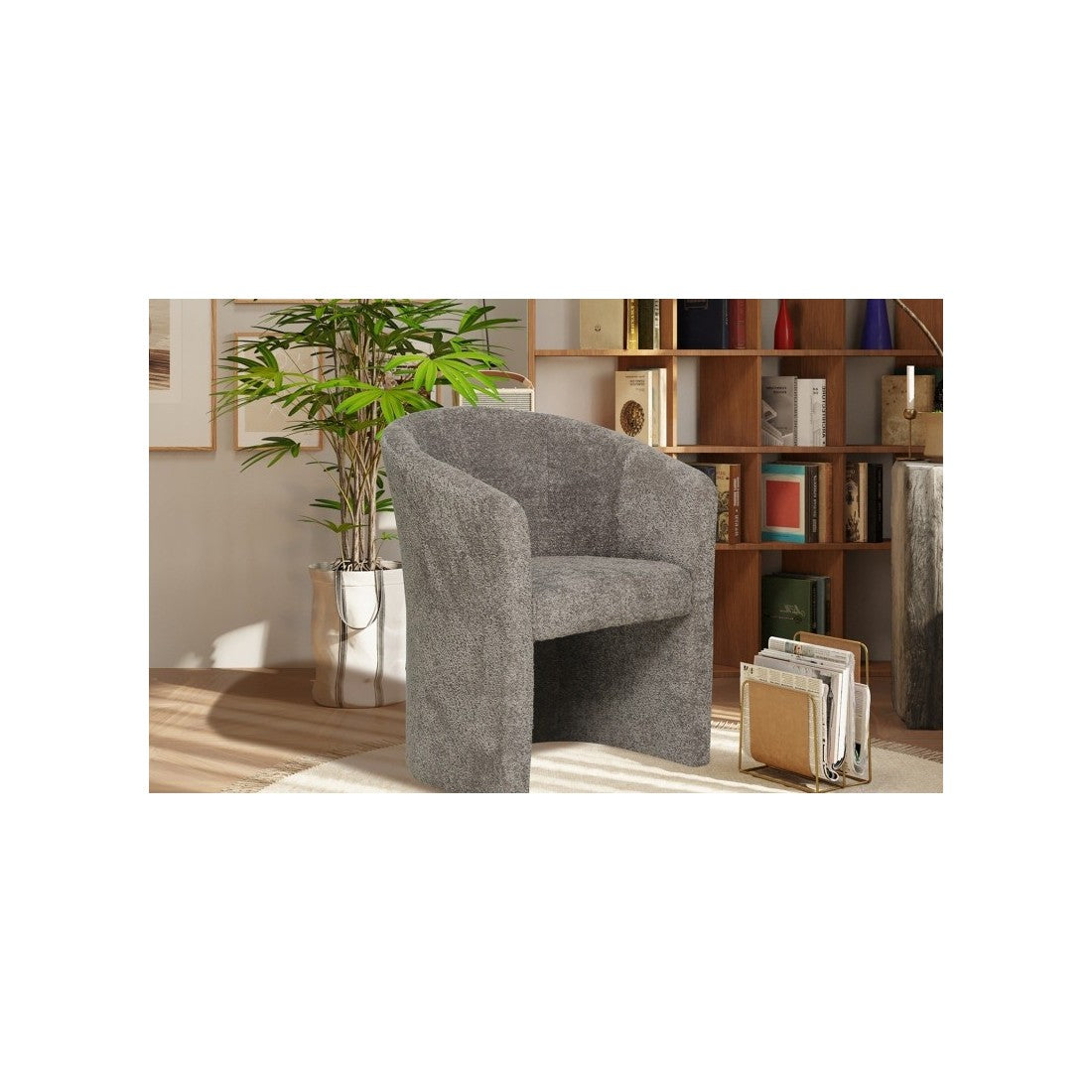 Poltrona da salotto KYOTO – Confortevole – Tessuto bouclé marrone – Stile moderno e accogliente