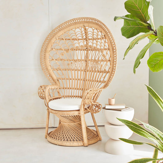Poltrona vintage in rattan, marrone naturale