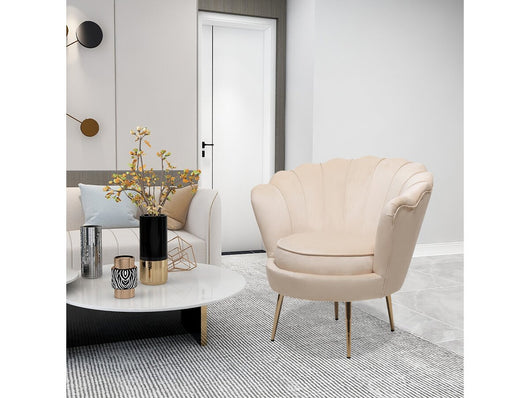 Poltrona "Floria" in velluto - 75 x 68 x 77,5 cm - Beige