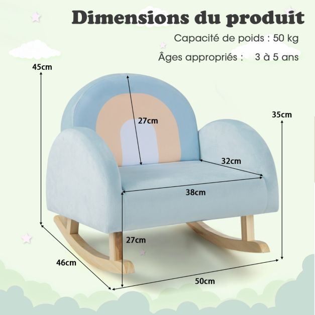 Sedia a dondolo per bambini in peluche, portata 50 kg, regalo adorabile per ragazzi e ragazze di 3-5 anni, blu 20_0006732