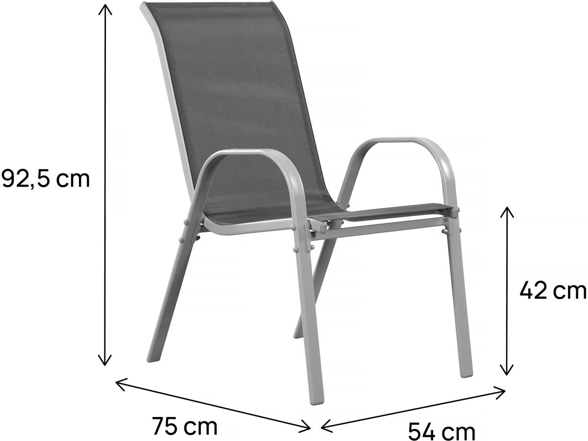 Sedia da giardino textilene "Cordoba" -Phoenix- Grigio scuro/Argentato-Set di 2