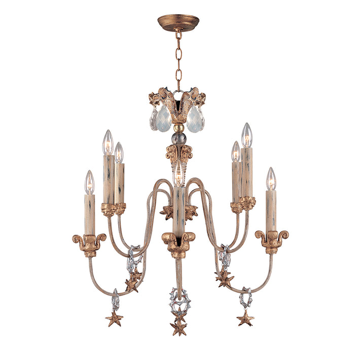 Lampadario Classico Mignon Acciaio Oro E Argento Cristallo Argento 8 Luci E14