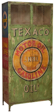 Biscottini Armadietto da officina texaco oil in ferro dipinto a mano stile vintage