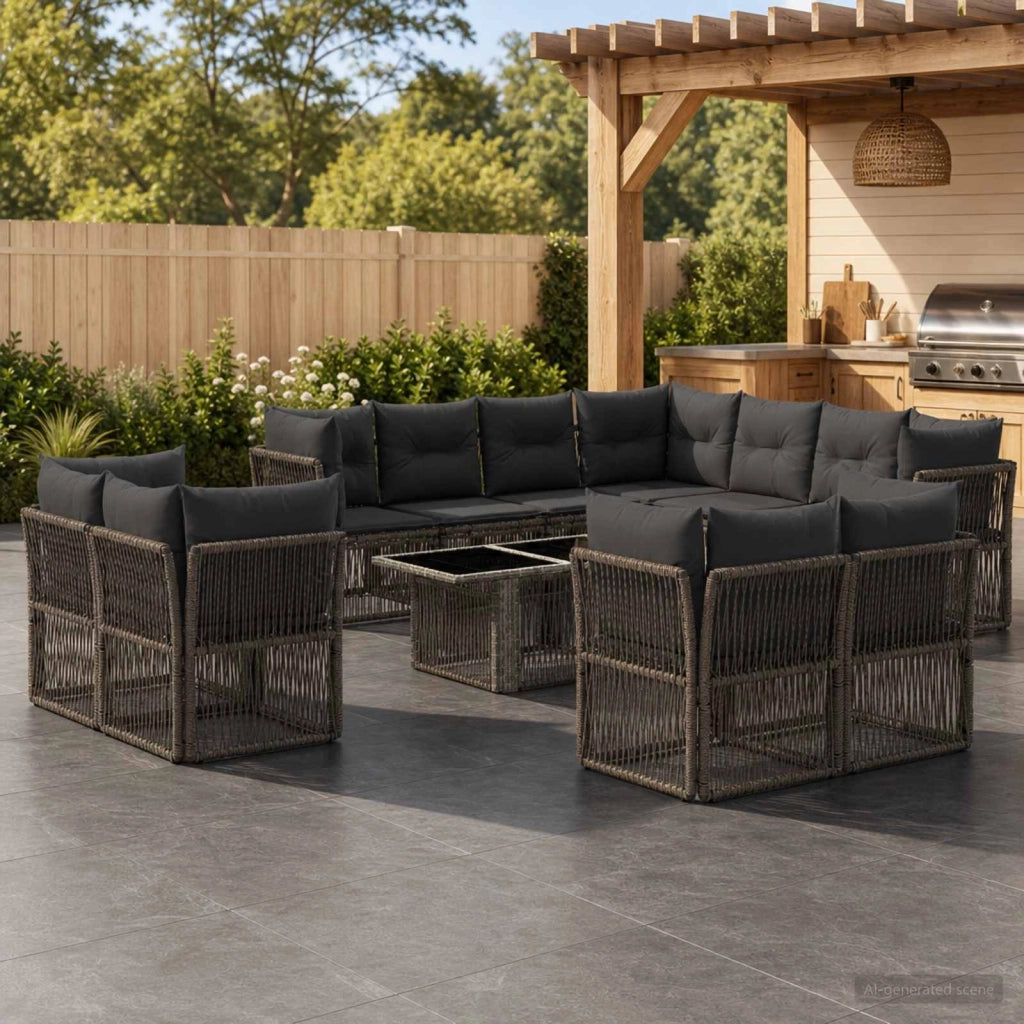 Set Divano da Giardino 12 pz Grigio polyrattan 3436565
