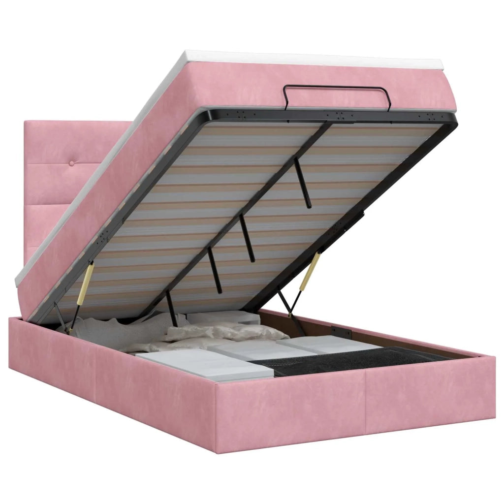 Letto ottomano con materasso Rosa 120 x 190 cm Velluto 3457712