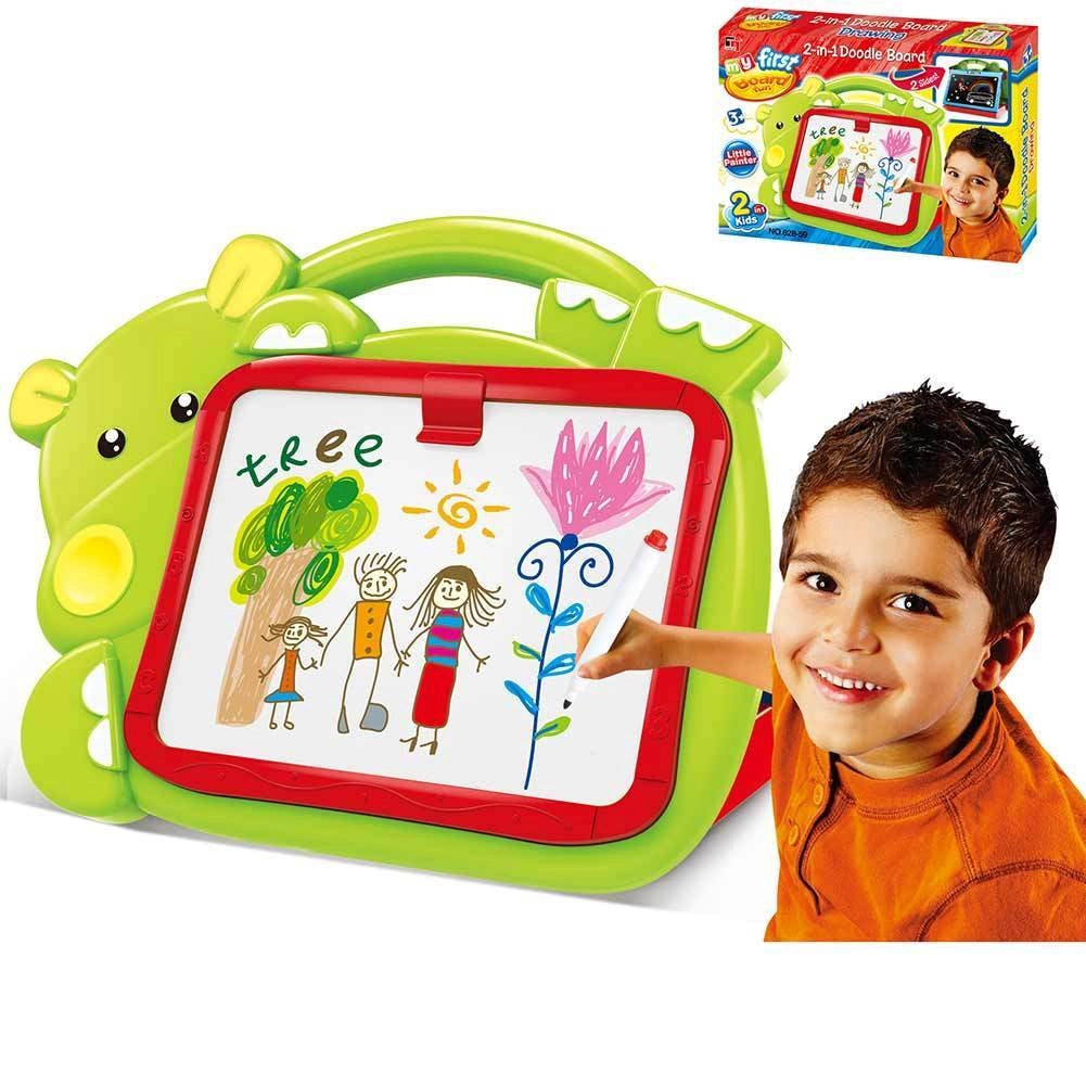 Lavagna Lavagnetta Per Bambini Hippo 2in1 Con Gessetti Cassino Pennarelli Verde