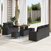 Set di Divano da Giardino  8 Pezzi con Cuscini Nero Polyrattan Acacia