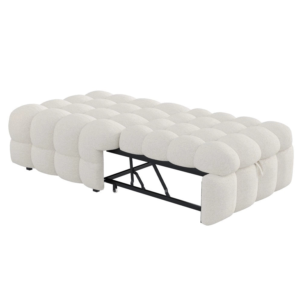 Letto Singolo Imbottito con Pouf ¨C MINIMAL ¨C Tessuto Teddy Beige
