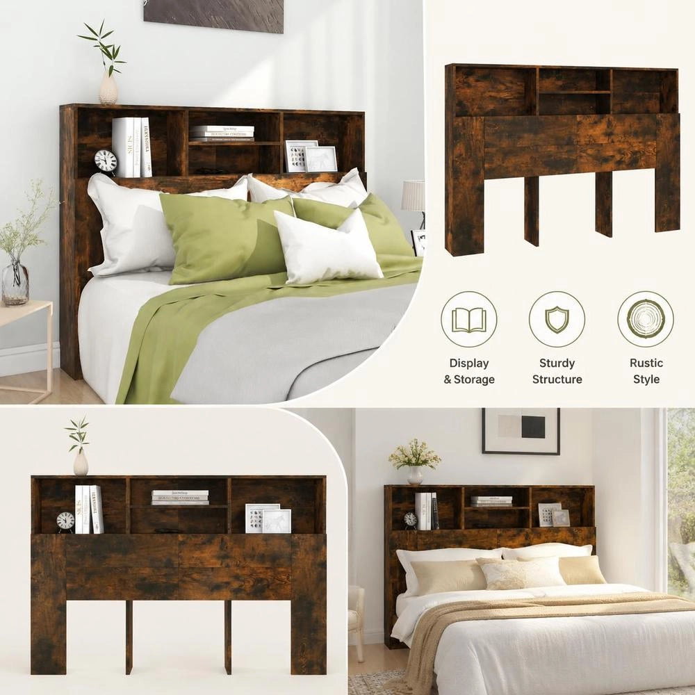Headboard With Shelves, Smoked Oak, 140x19x103.5 Cm