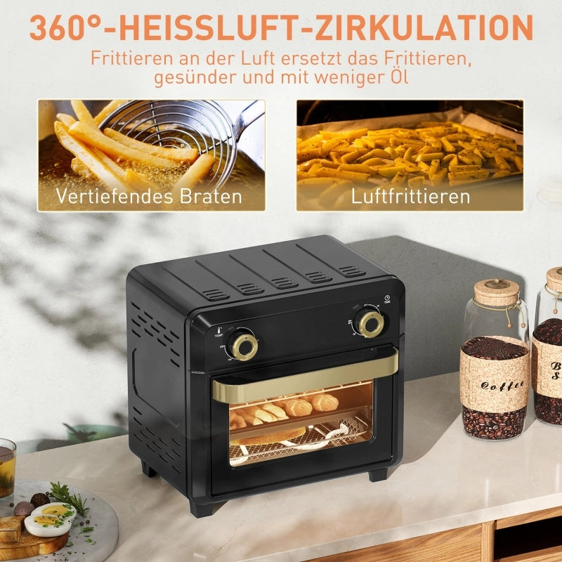 Mini forno con convezione, friggitrice ad aria, timer, luce interna, 10 litri, nero