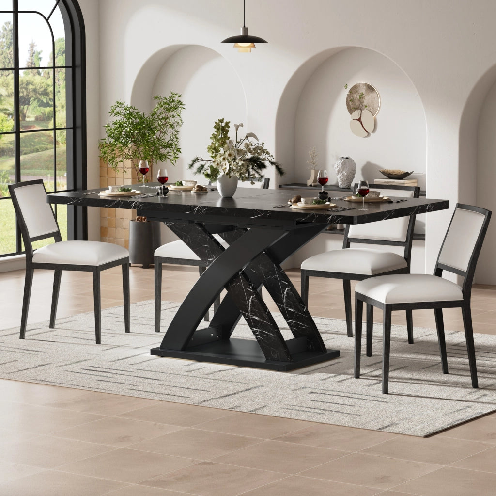 Tavolo da pranzo 120x80x75 cm allungabile; MDF e metallo; nero