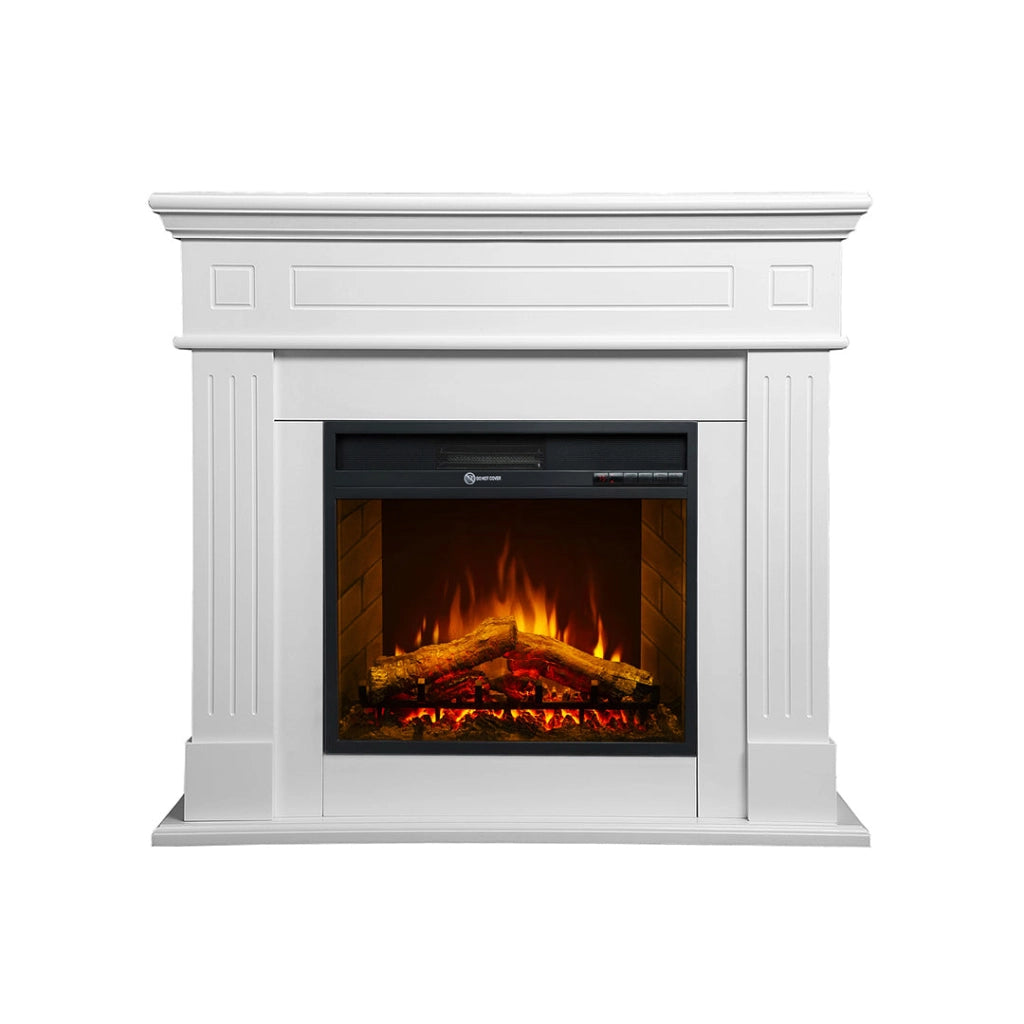 Camino elettrico caminetto da terra CAMBRIDGE in legno Bianco 110x25x95h