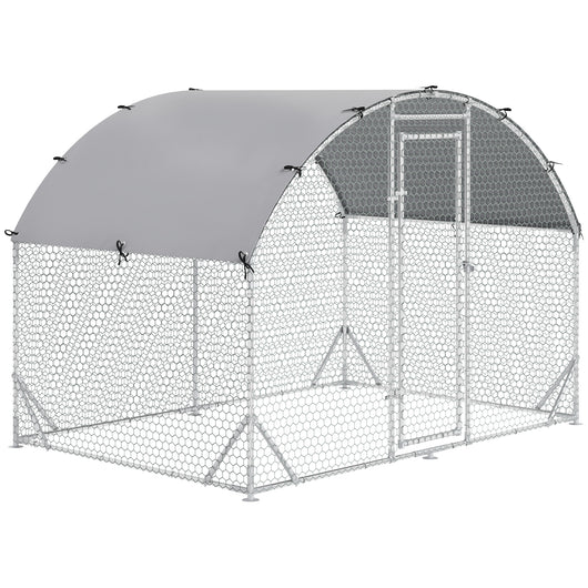 Recinto per Galline 280x190x197 cm con Tetto e Copertura Anti UV in Metallo Galvanizzato Argento
