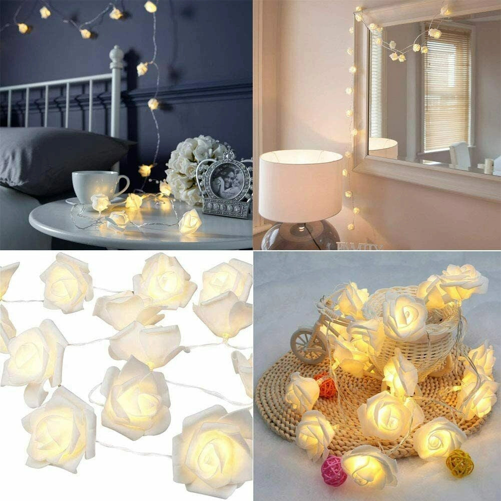 Luci Ghirlanda con 10 Rose luminose bianche a led Bianco Caldo Wedding Matrimoni