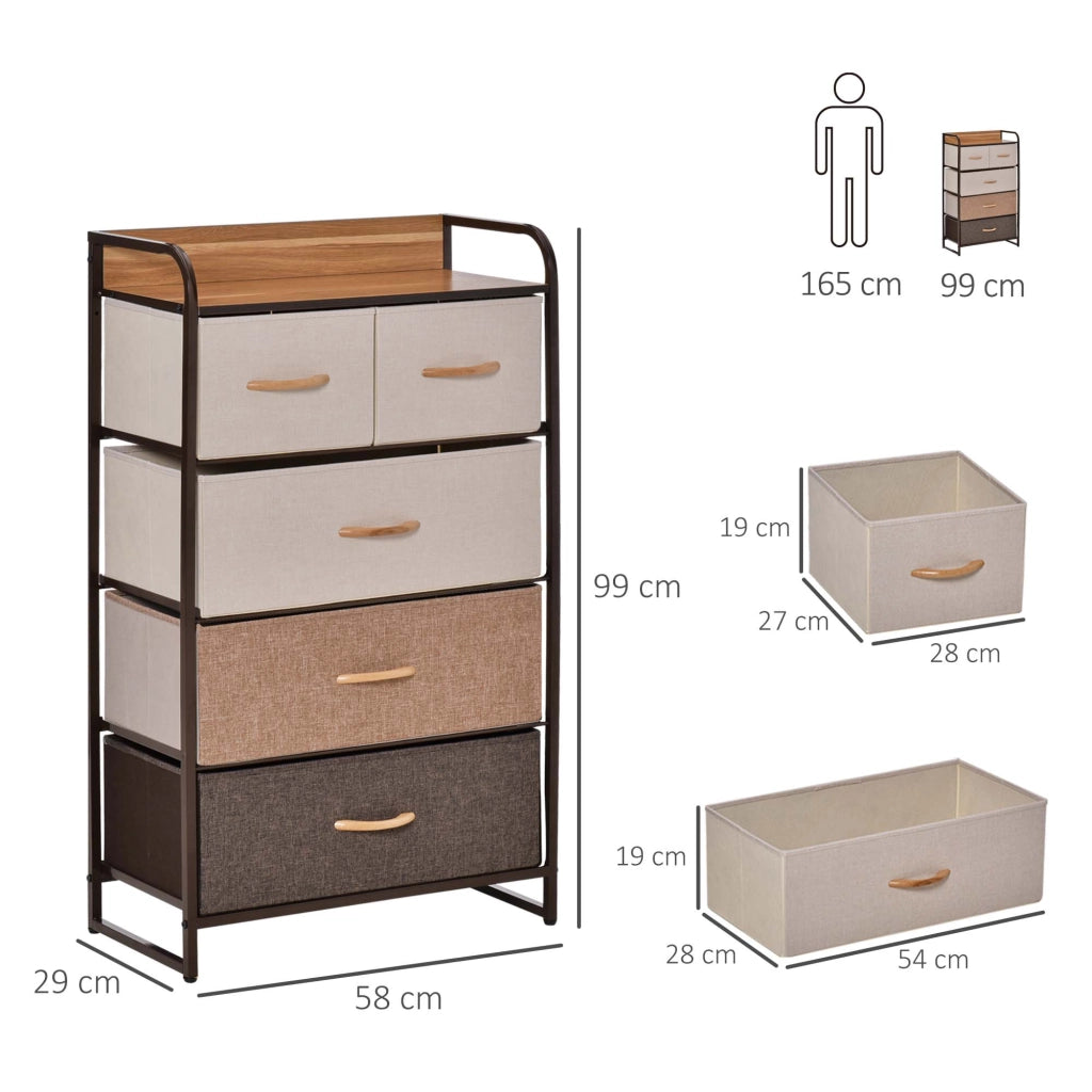 Cassettiera 5 Cassetti Tessuto ¨C Zephmum ¨C 58x29x99 cm Multicolore