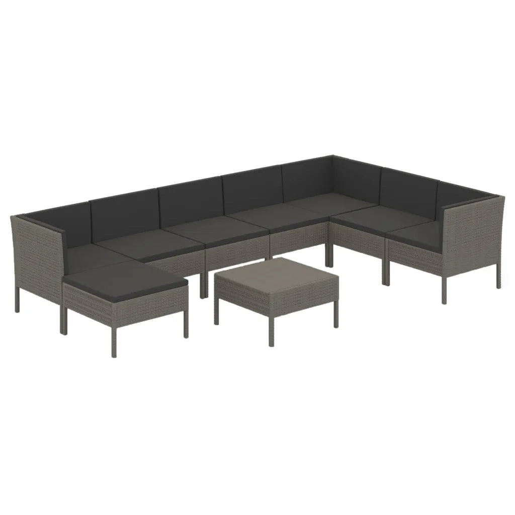 Set Divani da Giardino 9 pz con Cuscini in Polyrattan Grigio cod mxl 41965