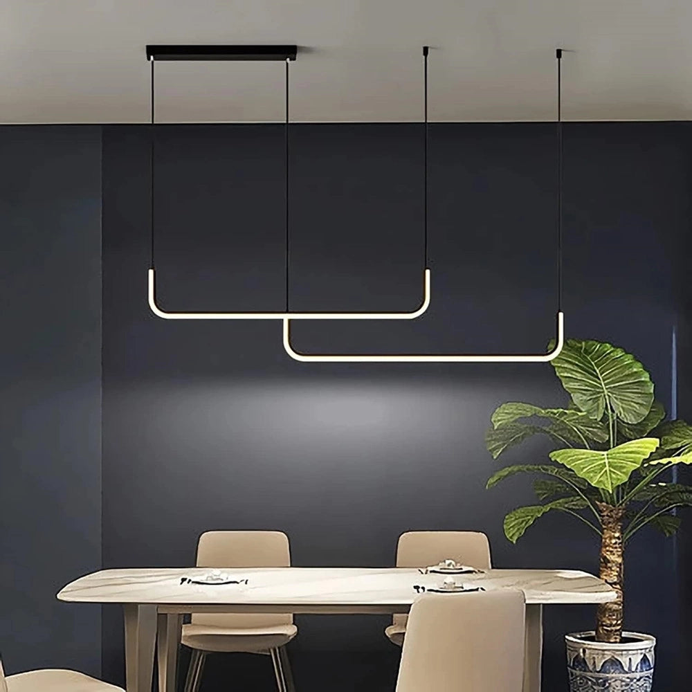 Trade Shop - Lampadario Sospensione 42w Lineare Orizzontale Minimal Moderno Nero Luce Led 50452 -
