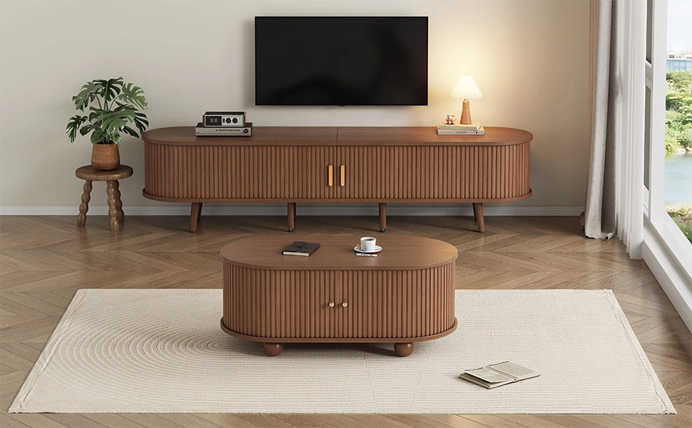 Set mobile tv e tavolino da salotto moderno color noce in MDF