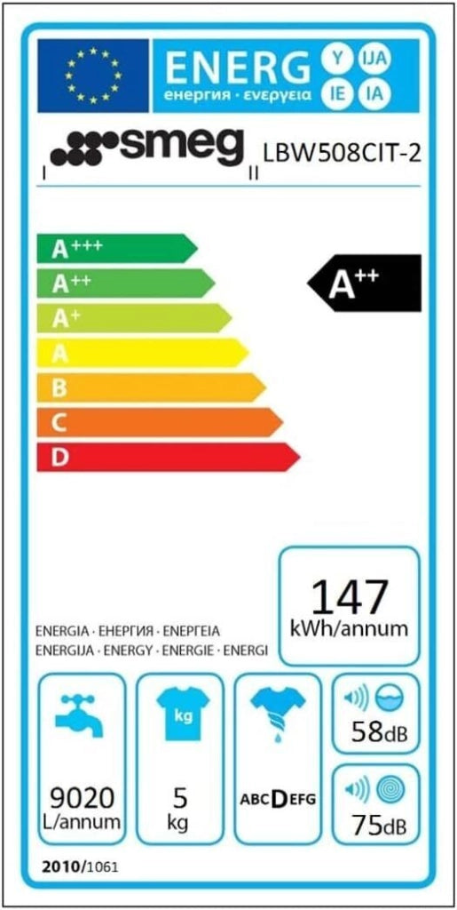 Smeg LBW50CIT Lavatrice Frontale Slim 5 Kg 1000 rpm Classe D 15 Programmi 58 dB (85x60x40 cm) colore Bianco