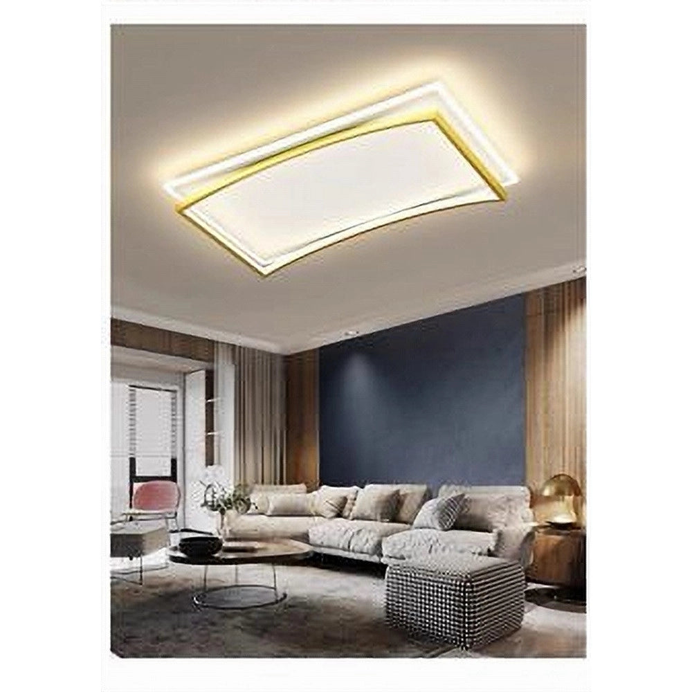 Trade Shop - Plafoniera Led 108w Rettangolare Bianco Oro Moderno Da Soffitto Luce Fredda 71547 -
