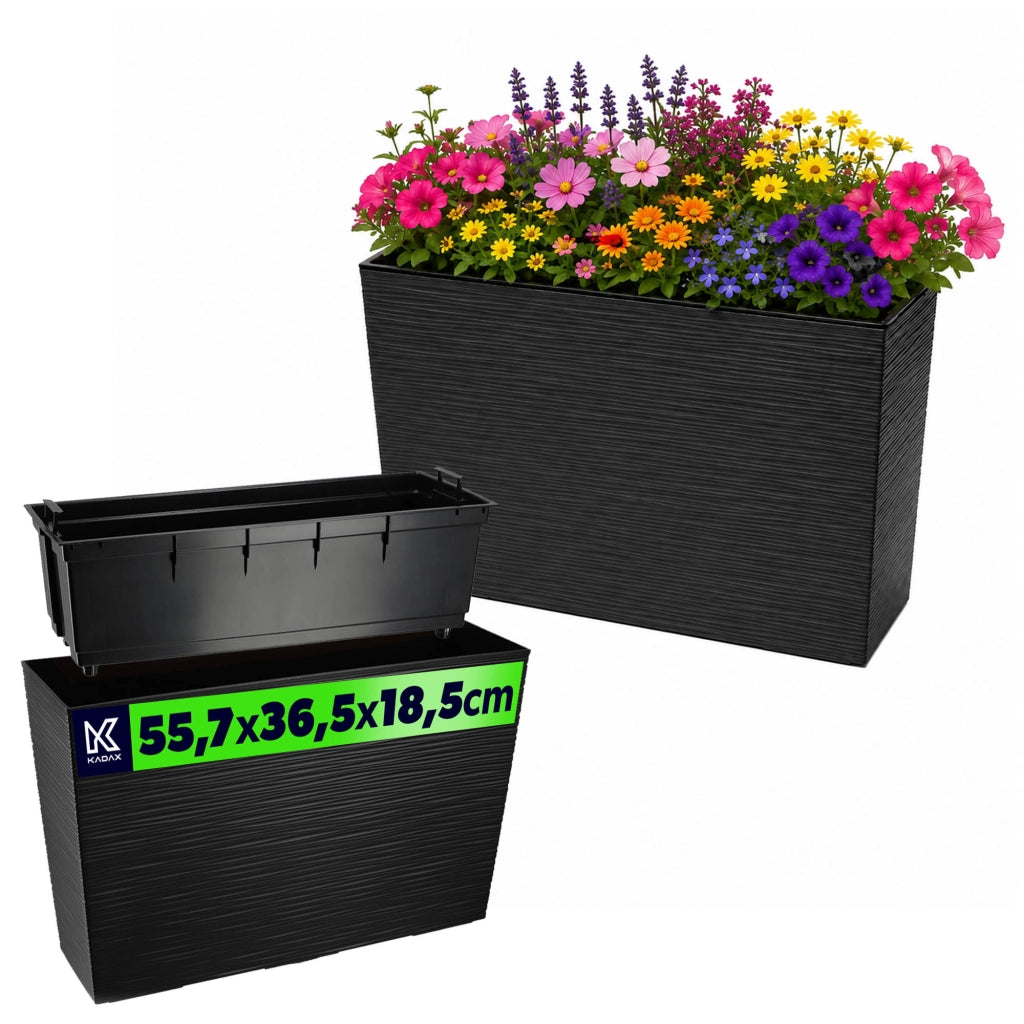Vaso da fiori KADAX + inserto, supporto per fiori da giardino alto da terrazzo, nero, 19x56 cm