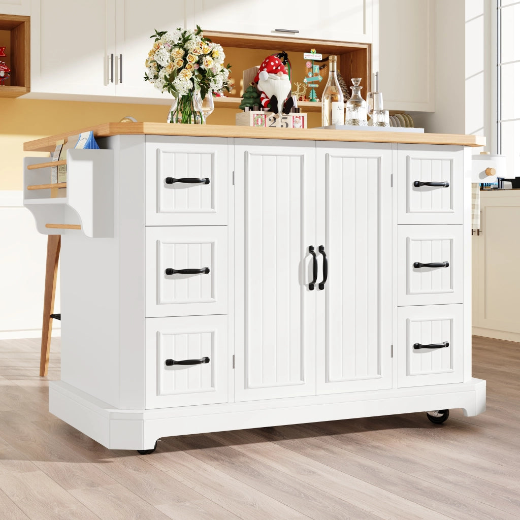 Carrello da cucina con 2 ante; 6 cassetti e 5 ruote con freno; in MDF e metallo; 120 x 45(75) x 91 cm
