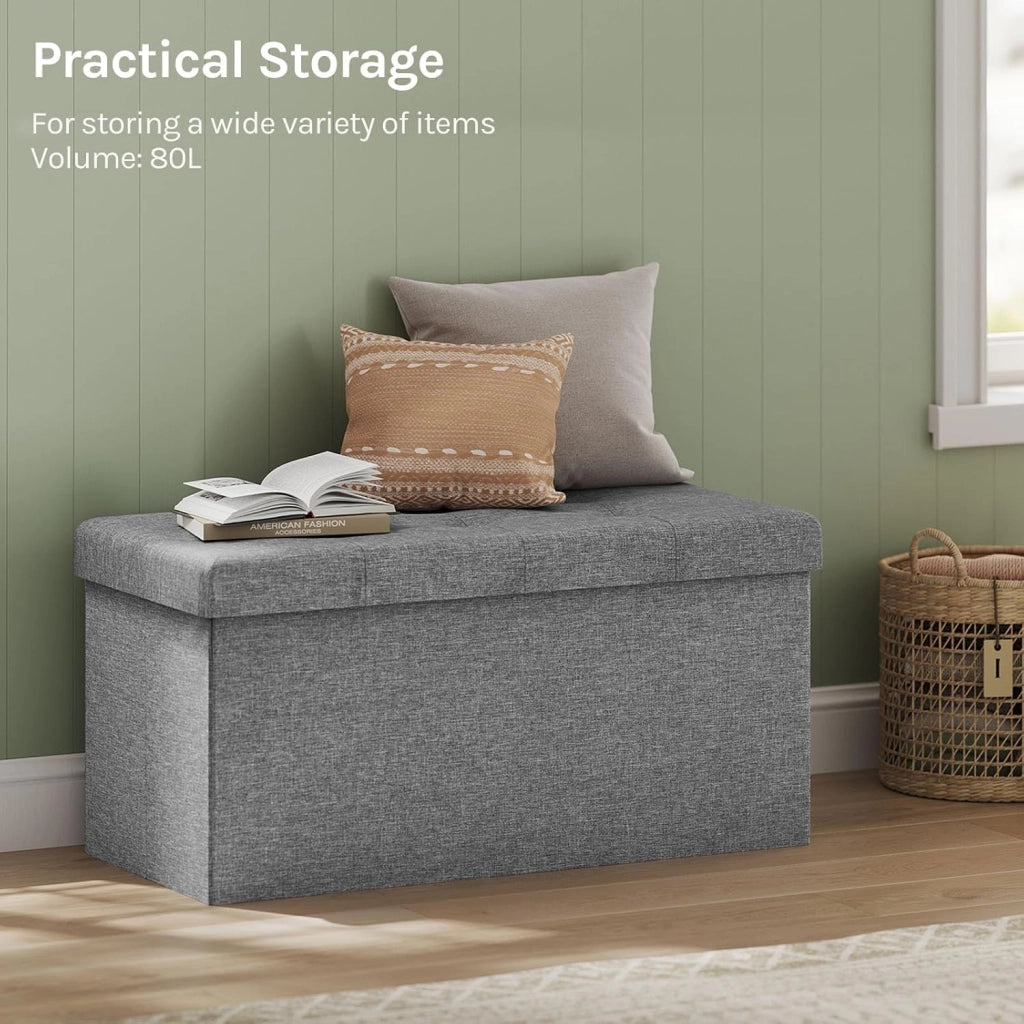 Cassapanca con Coperchio Rimovibile Pouf Contenitore Panche Sgabello Pieghevole Poggiapiedi Lino Oxford Grigio Chiaro