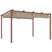 GAZEBO PERGOLA CON TETTO RETRATTILE PICCHETTI E VITI IN POLIESTERE E ALLUMINIO 382X300X232 CM COLOR LEGNO