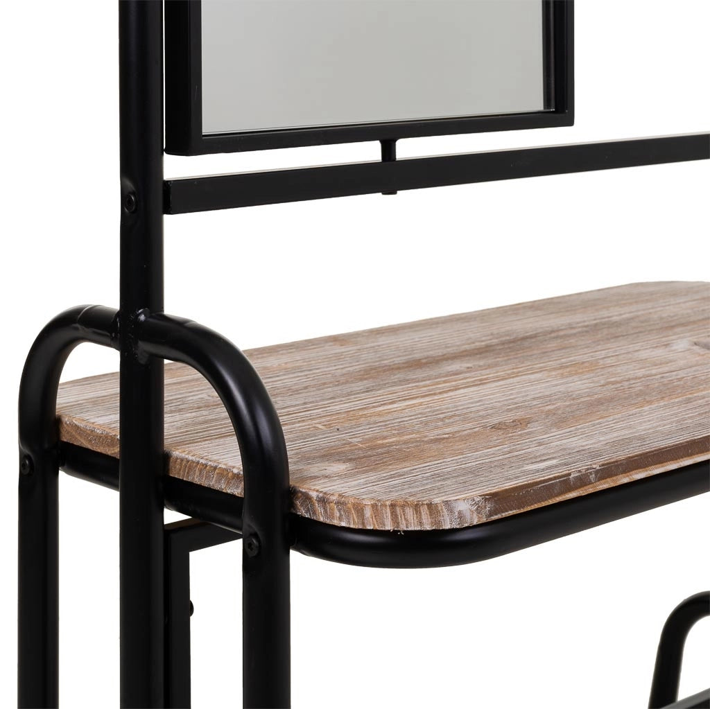 Mobile da ingresso con Sgabello e specchio in metallo e legno grigio 77x45x181,5h